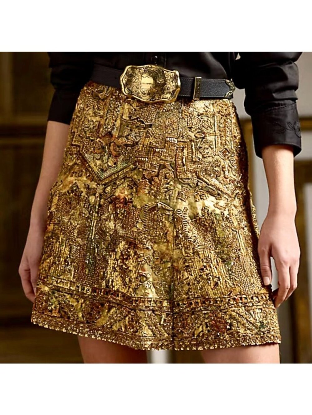 Ralph Lauren Purple Label Collection skirt 14 Kathleen Embellished Gold $3995